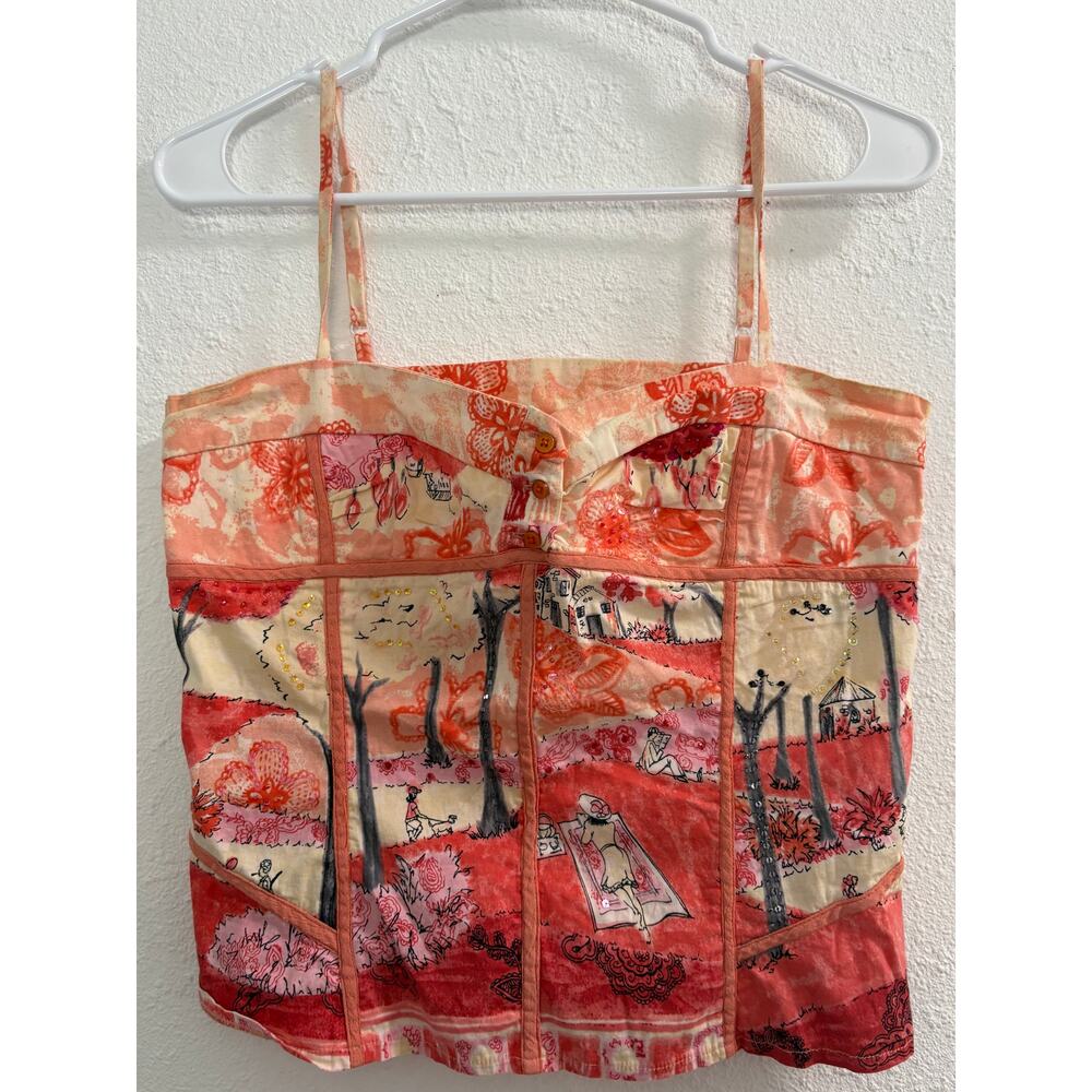 Rare René Derhy Y2K Boho Embellished Corset Cami Top Size S
